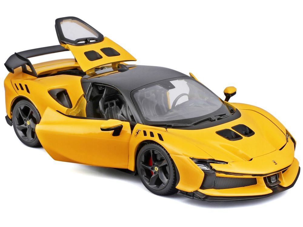 Ferrari SF90 XX Stradale Yellow with Black Top "Race and Play" Series 1/24 Diecast Model Car by Bburago view 2