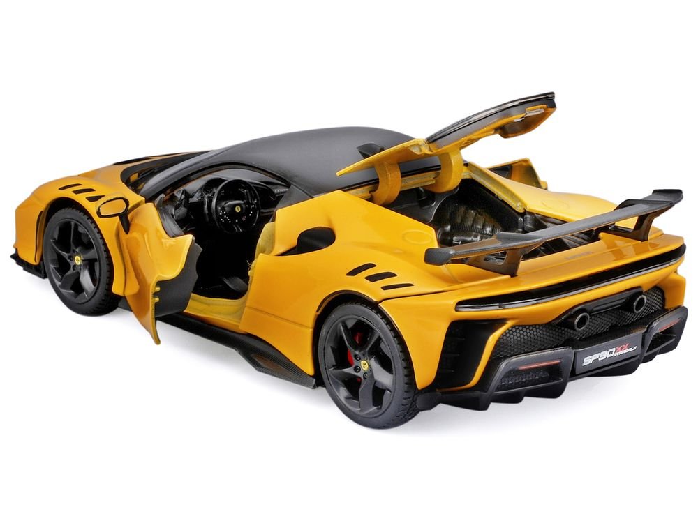 Ferrari SF90 XX Stradale Yellow with Black Top "Race and Play" Series 1/24 Diecast Model Car by Bburago view 3