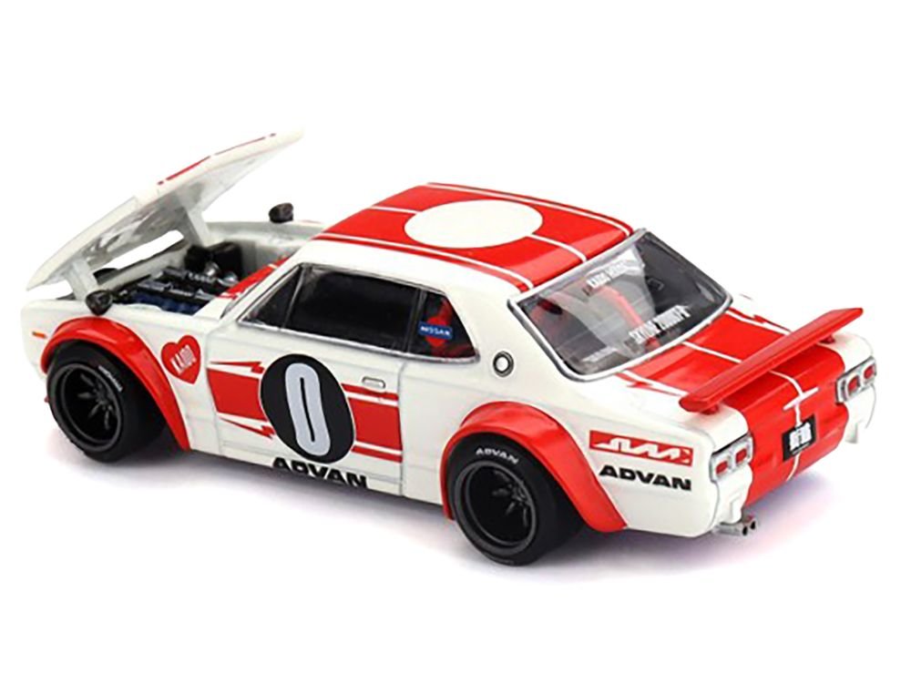 Nissan Skyline 2000GT-R (KPGC10) "Kaido Works V2" RHD (Right Hand Drive) White with Red Stripes (Designed by Jun Imai) "Kaido House" Special 1/64 Diecast Model Car by Mini GT view 4