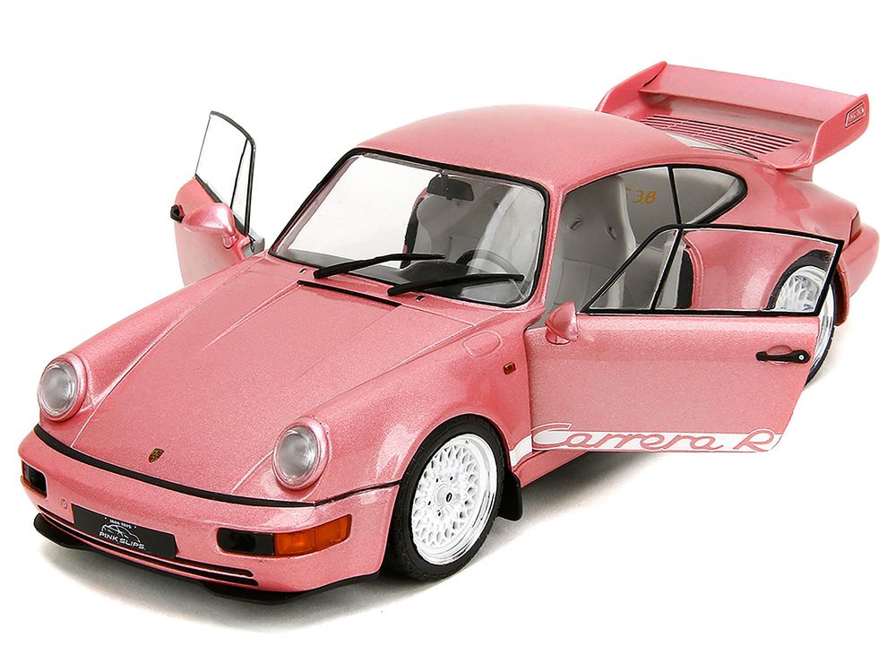 Porsche 911 Carrera RS (964) Pink Metallic with White Stripes "Pink Slips" Series 1/18 Diecast Model Car by Jada view 2