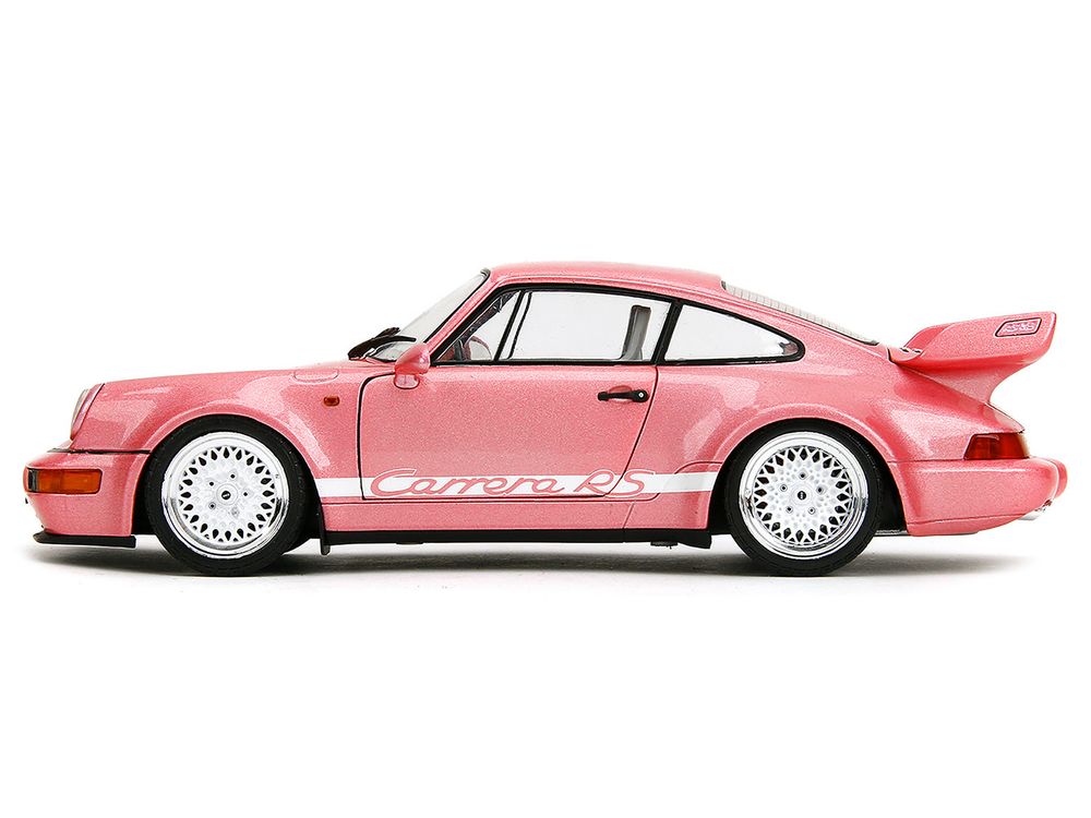 Porsche 911 Carrera RS (964) Pink Metallic with White Stripes "Pink Slips" Series 1/18 Diecast Model Car by Jada view 3
