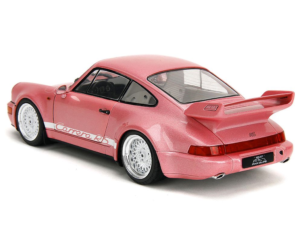 Porsche 911 Carrera RS (964) Pink Metallic with White Stripes "Pink Slips" Series 1/18 Diecast Model Car by Jada view 5