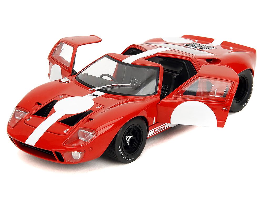 Ford GT40 MK1 Red with White Stripes and Graphics "Pink Slips" Series 1/18 Diecast Model Car by Jada view 2