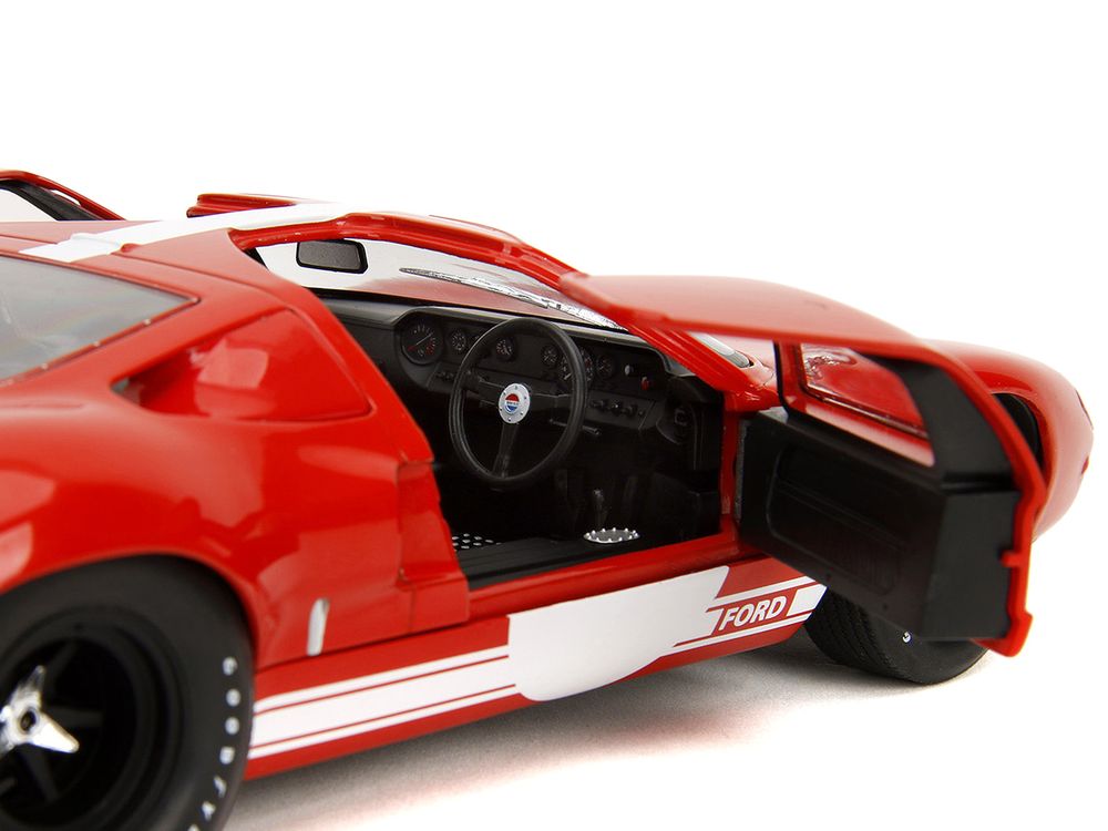 Ford GT40 MK1 Red with White Stripes and Graphics "Pink Slips" Series 1/18 Diecast Model Car by Jada view 3