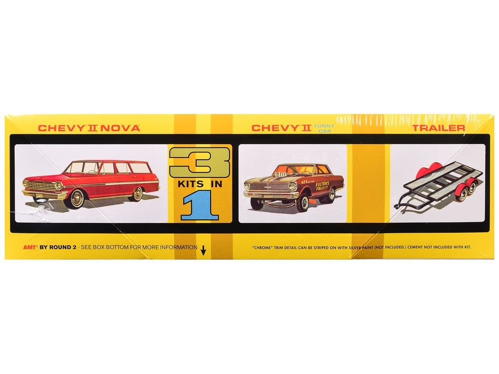 Skill 2 Model Kit Indy Drag Combo Chevrolet II Wagon and Funny Car with Trailer 3 in 1 Set 1/25 Scale Model by AMT view 2
