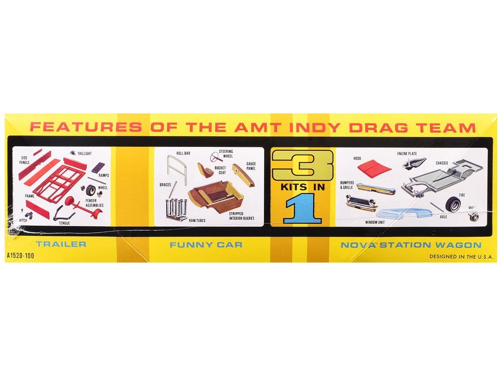 Skill 2 Model Kit Indy Drag Combo Chevrolet II Wagon and Funny Car with Trailer 3 in 1 Set 1/25 Scale Model by AMT view 3