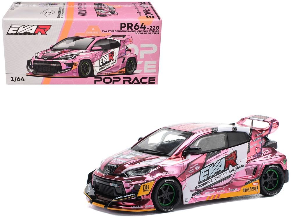 Toyota Goodride GR Yaris RHD (Right Hand Drive) "EVA RT Production Model-08" Pink Metallic with Graphics 1/64 Diecast Model Car by Pop Race