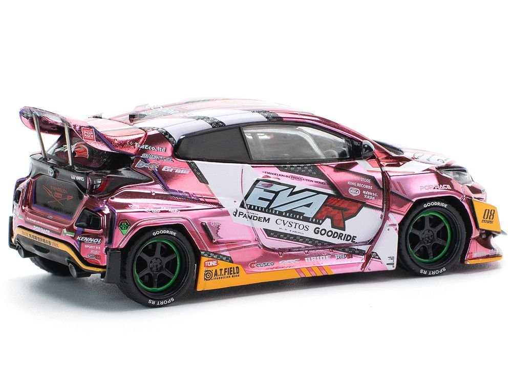 Toyota Goodride GR Yaris RHD (Right Hand Drive) "EVA RT Production Model-08" Pink Metallic with Graphics 1/64 Diecast Model Car by Pop Race view 4