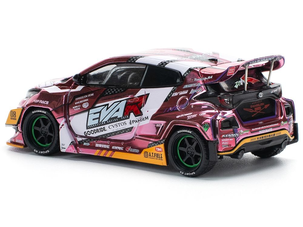 Toyota Goodride GR Yaris RHD (Right Hand Drive) "EVA RT Production Model-08" Pink Metallic with Graphics 1/64 Diecast Model Car by Pop Race view 5