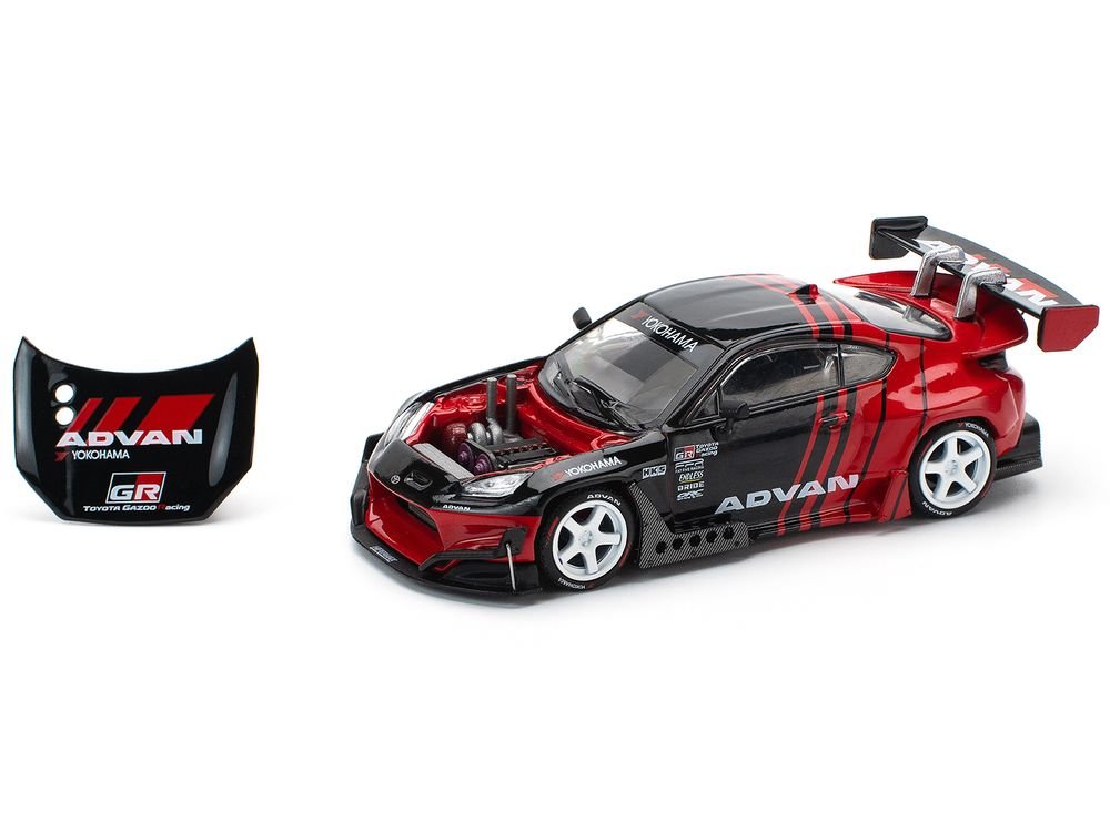 Toyota Pandem GR86 "Advan" Black and Red with Graphics 1/64 Diecast Model Car by Pop Race view 2