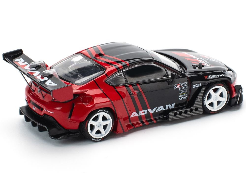 Toyota Pandem GR86 "Advan" Black and Red with Graphics 1/64 Diecast Model Car by Pop Race view 5