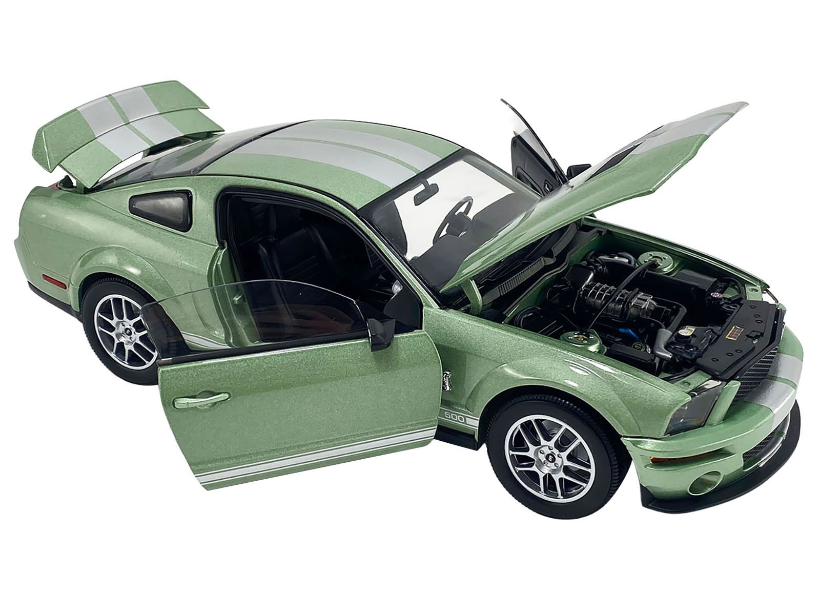 2007 Ford Shelby GT500 Lime Green Metallic with Silver Stripes "Shelby Collectibles" Series 1/18 Diecast Model Car by ACME view 2