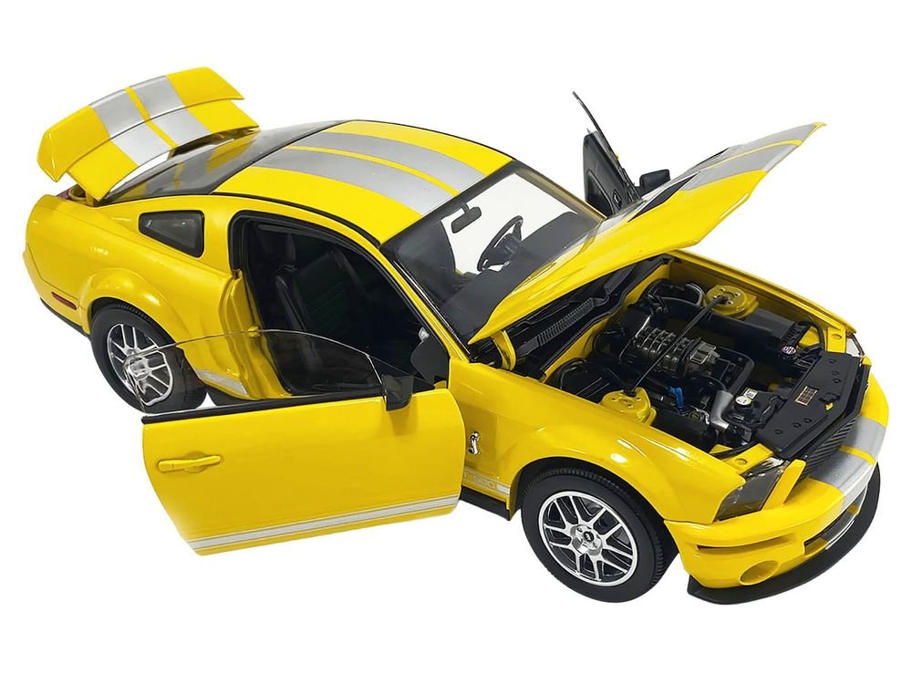 2007 Ford Shelby GT500 Yellow with Silver Stripes "Shelby Collectibles" Series 1/18 Diecast Model Car by ACME view 2