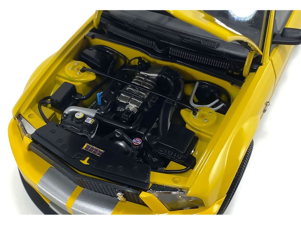 2007 Ford Shelby GT500 Yellow with Silver Stripes "Shelby Collectibles" Series 1/18 Diecast Model Car by ACME view 3