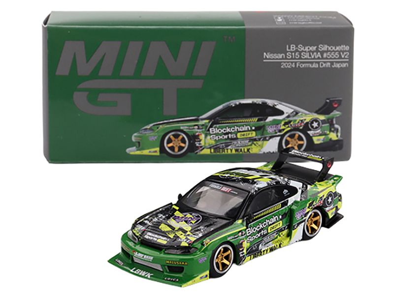 Nissan "LB-Super Silhouette" S15 SILVIA RHD (Right Hand Drive) #555 "V2" Yukio Fausto "Formula Drift Japan" (2024) Limited Edition 1/64 Diecast Model Car by Mini GT view 4