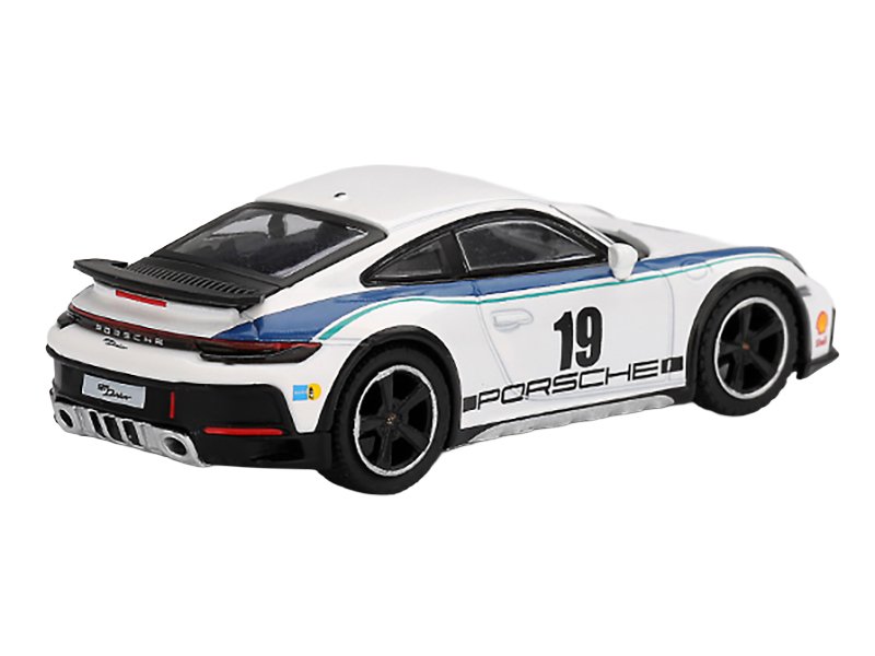 Porsche 911 Dakar #19 "Rally 1974" Tribute Livery White with Blue Stripes Limited Edition 1/64 Diecast Model Car by Mini GT view 3