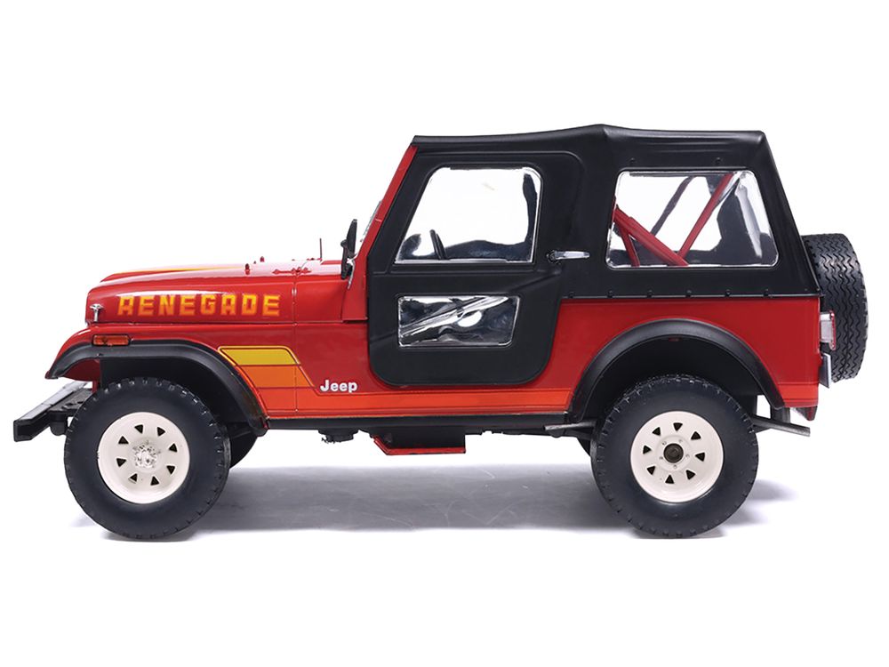 1983 Jeep Renegade Red with Stripes and Black Top 1/24 Diecast Model by IXO Models view 2