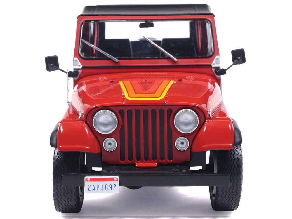 1983 Jeep Renegade Red with Stripes and Black Top 1/24 Diecast Model by IXO Models view 3