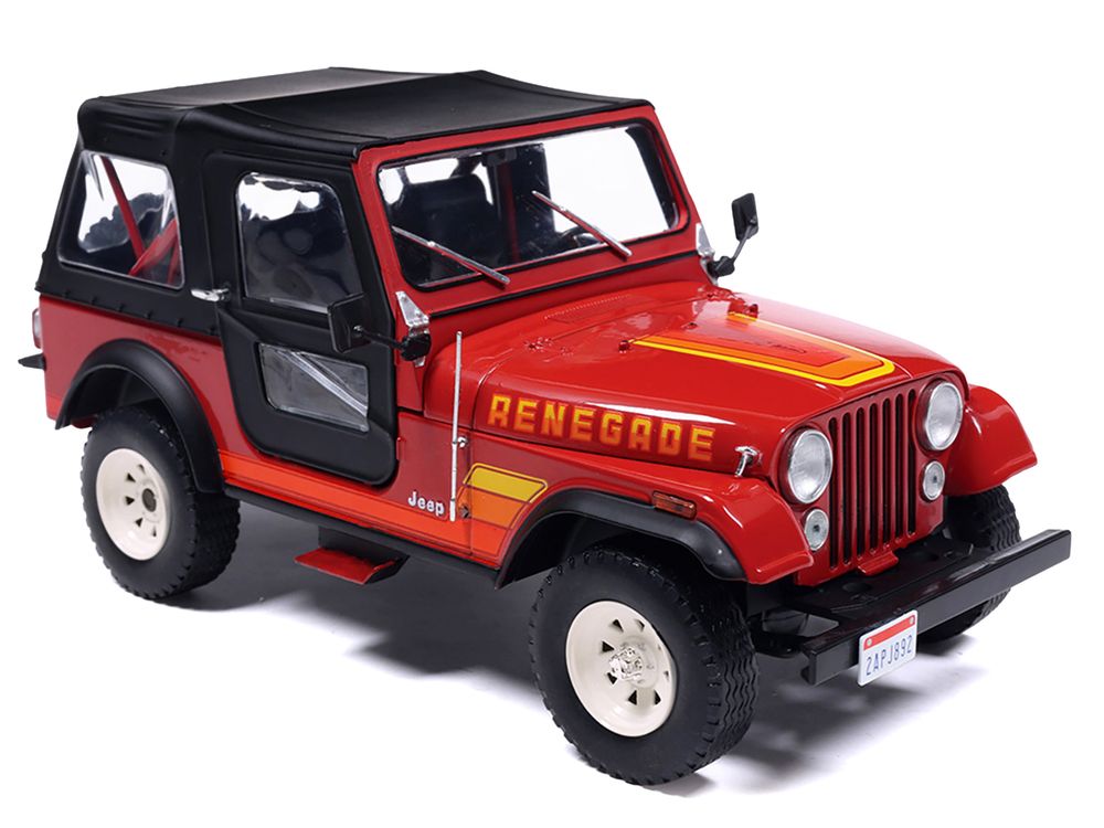 1983 Jeep Renegade Red with Stripes and Black Top 1/24 Diecast Model by IXO Models view 4