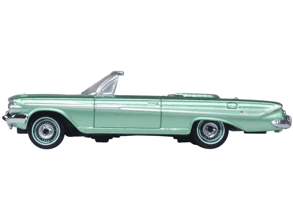 1961 Chevrolet Impala Convertible Arbor Green Metallic with Green Interior 1/87 (HO) Scale Diecast Model Car by Oxford Diecast view 2