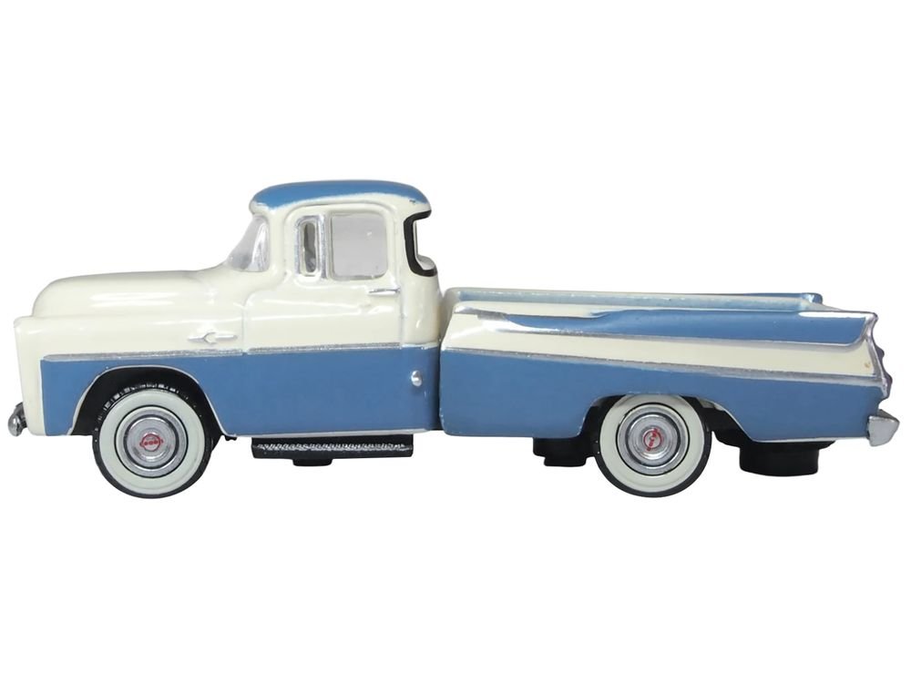 1957 Dodge D100 Sweptside Pickup Truck Ice Blue and Glacier White 1/87 (HO) Scale Diecast Model Car by Oxford Diecast view 2