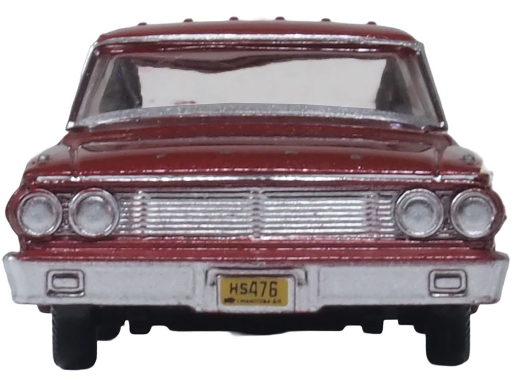 1964 Ford Country Station Wagon Squire Vintage Burgundy with Woodgrain Sides and White Interior 1/87 (HO) Scale Diecast Model Car by Oxford Diecast view 3