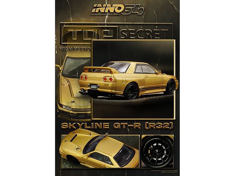 Nissan Skyline "Top Secret" BNR32 GT-R (650R) RHD (Right Hand Drive) Gold Metallic 1/64 Diecast Model Car by Inno Models view 3
