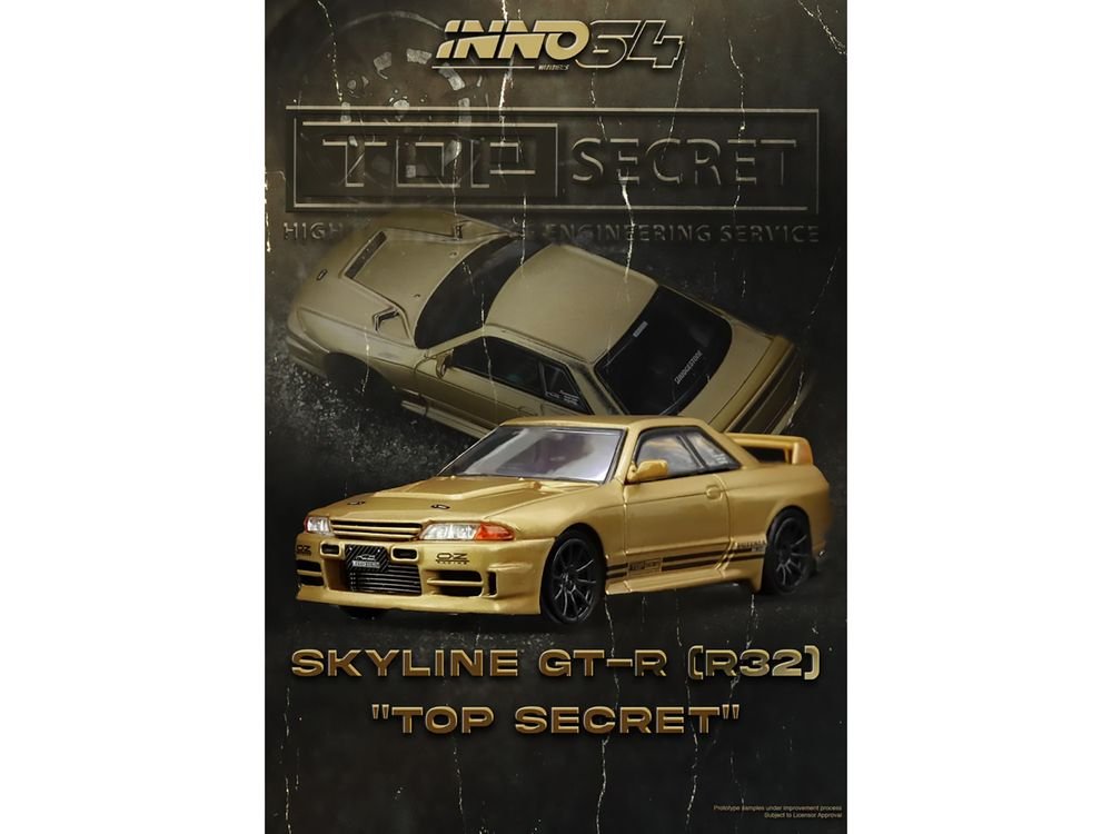 Nissan Skyline "Top Secret" BNR32 GT-R (650R) RHD (Right Hand Drive) Gold Metallic 1/64 Diecast Model Car by Inno Models view 4
