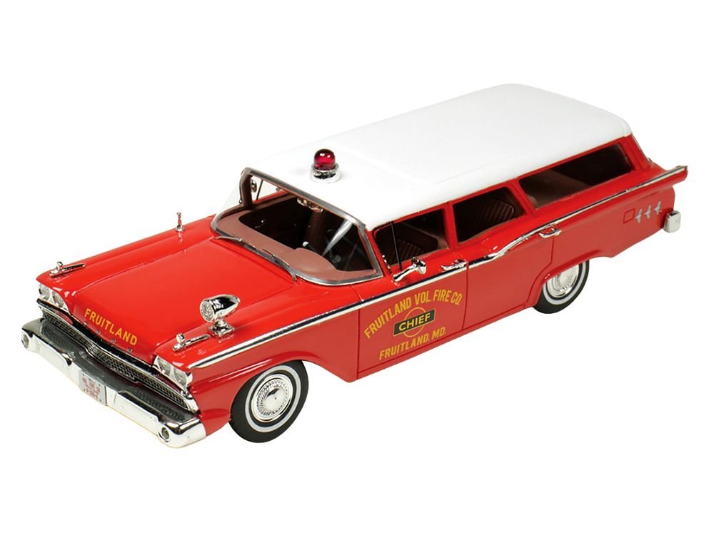 1959 Ford Country Squire "Fruitland MD Fire Chief" Red with White Top Limited Edition to 200 pieces Worldwide 1/43 Model Car by Goldvarg Collection view 2