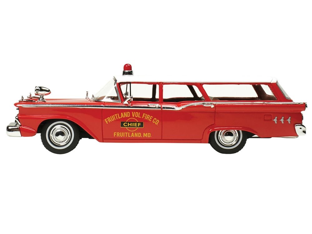 1959 Ford Country Squire "Fruitland MD Fire Chief" Red with White Top Limited Edition to 200 pieces Worldwide 1/43 Model Car by Goldvarg Collection view 3