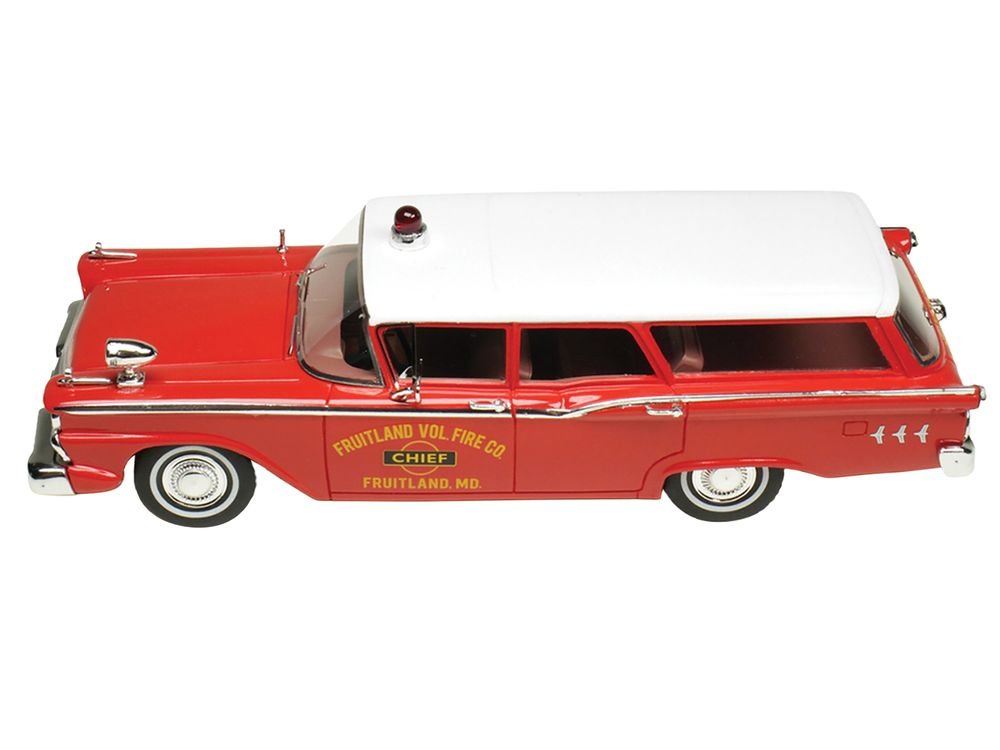 1959 Ford Country Squire "Fruitland MD Fire Chief" Red with White Top Limited Edition to 200 pieces Worldwide 1/43 Model Car by Goldvarg Collection view 4