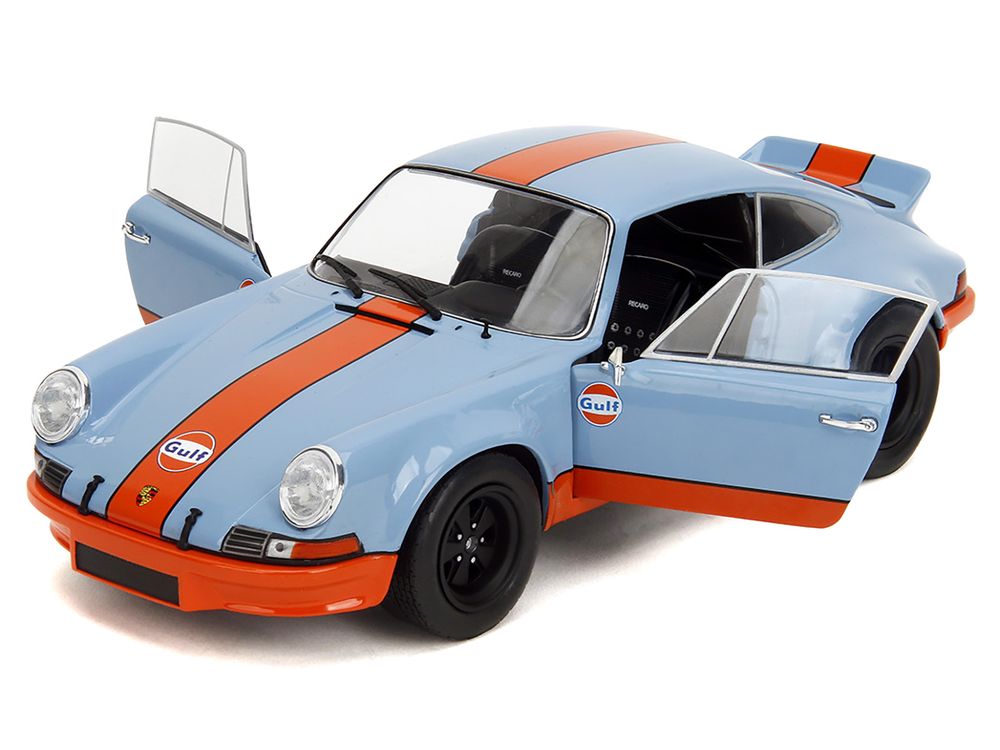 Porsche 911 RSR "Gulf Oil" Light Blue with Orange Stripes "Pink Slips" Series 1/18 Diecast Model Car by Jada view 2