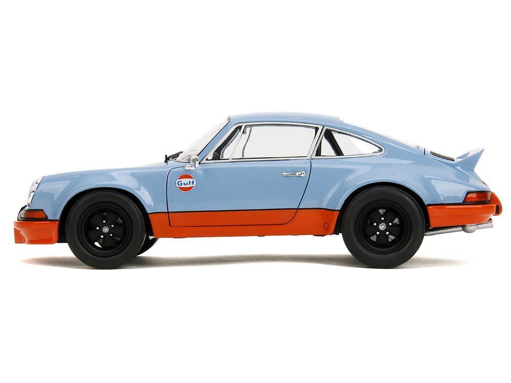 Porsche 911 RSR "Gulf Oil" Light Blue with Orange Stripes "Pink Slips" Series 1/18 Diecast Model Car by Jada view 3