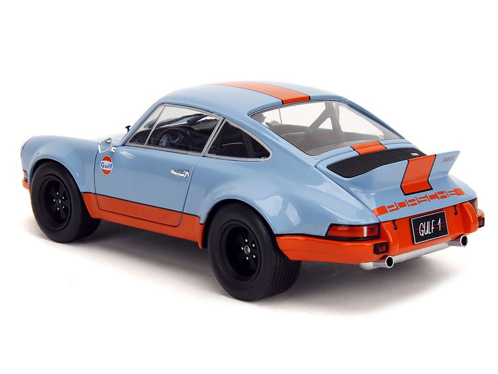 Porsche 911 RSR "Gulf Oil" Light Blue with Orange Stripes "Pink Slips" Series 1/18 Diecast Model Car by Jada view 4