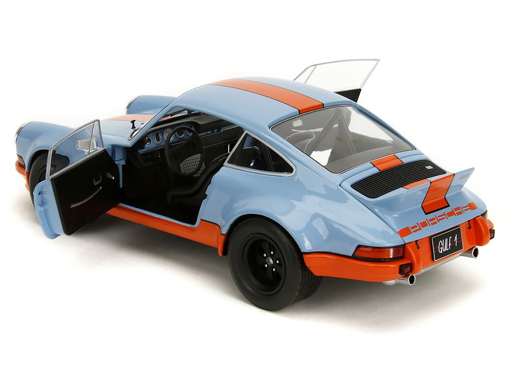 Porsche 911 RSR "Gulf Oil" Light Blue with Orange Stripes "Pink Slips" Series 1/18 Diecast Model Car by Jada view 5