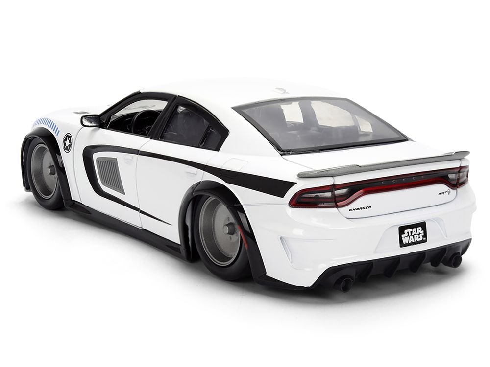 2021 Dodge Charger SRT Hellcat White with Graphics and Stormtrooper Figure "Star Wars" Franchise "Hollywood Rides" Series 1/24 Diecast Model Car by Jada view 4