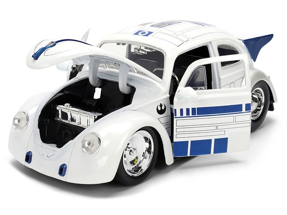 1959 Volkswagen Drag Beetle White with Graphics and R2-D2 Figure "Star Wars" Franchise "Hollywood Rides" Series 1/24 Diecast Model Car by Jada view 2