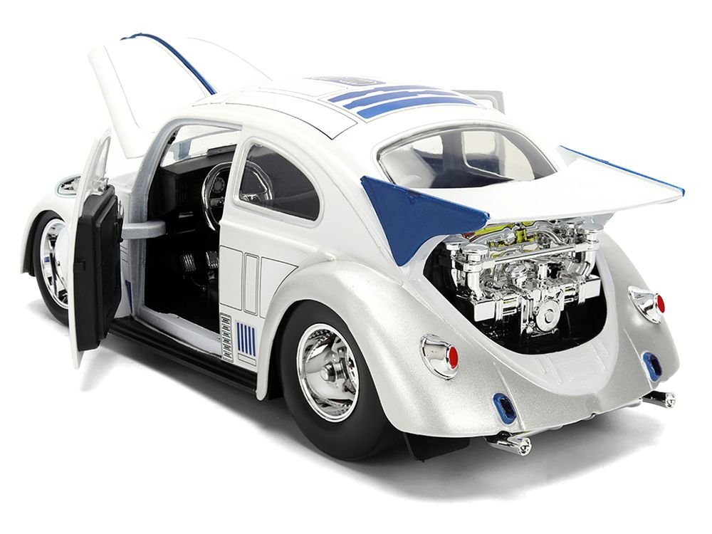 1959 Volkswagen Drag Beetle White with Graphics and R2-D2 Figure "Star Wars" Franchise "Hollywood Rides" Series 1/24 Diecast Model Car by Jada view 3