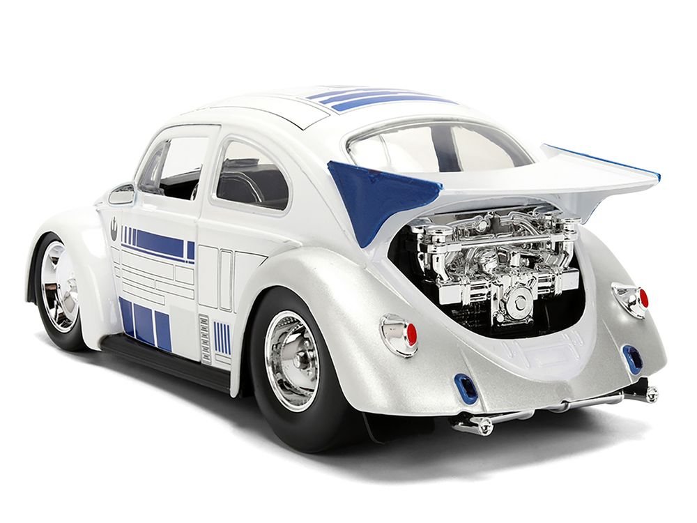 1959 Volkswagen Drag Beetle White with Graphics and R2-D2 Figure "Star Wars" Franchise "Hollywood Rides" Series 1/24 Diecast Model Car by Jada view 4