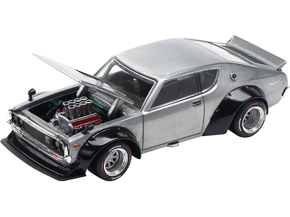 Skyline KPGC110 "Kenmeri" RHD (Right Hand Drive) Raw Metal "Enigma Exclusive Edition" 1/64 Diecast Model Car by Pop Race view 2