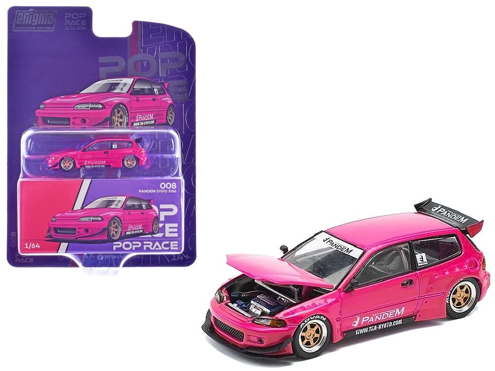 Pandem Civic EG6 RHD (Right Hand Drive) Pink "Enigma Exclusive Edition" 1/64 Diecast Model Car by Pop Race