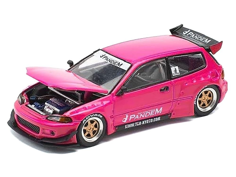 Pandem Civic EG6 RHD (Right Hand Drive) Pink "Enigma Exclusive Edition" 1/64 Diecast Model Car by Pop Race view 2