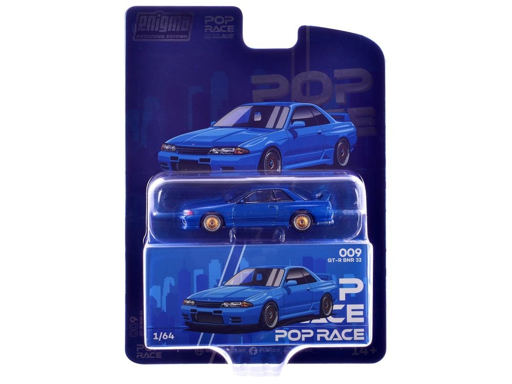 Skyline GT-R BNR32 RHD (Right Hand Drive) Blue Metallic "Enigma Exclusive Edition" 1/64 Diecast Model Car by Pop Race