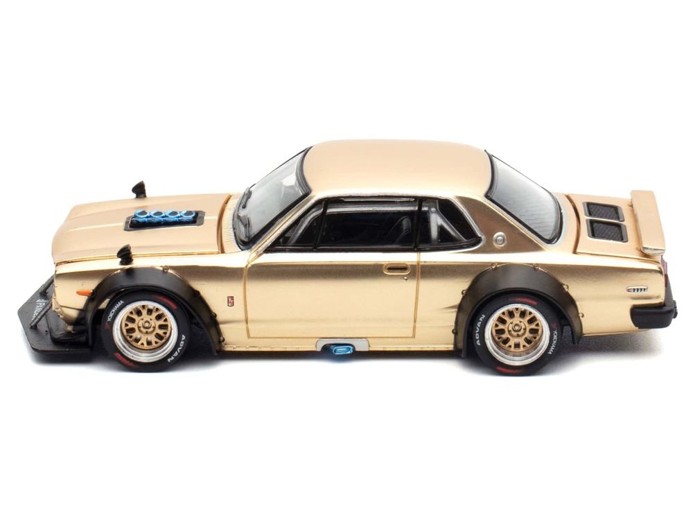 Skyline GT-R V8 Drift "Hakosuka" RHD (Right Hand Drive) Gold Metallic 1/64 Diecast Model Car by Pop Race view 3