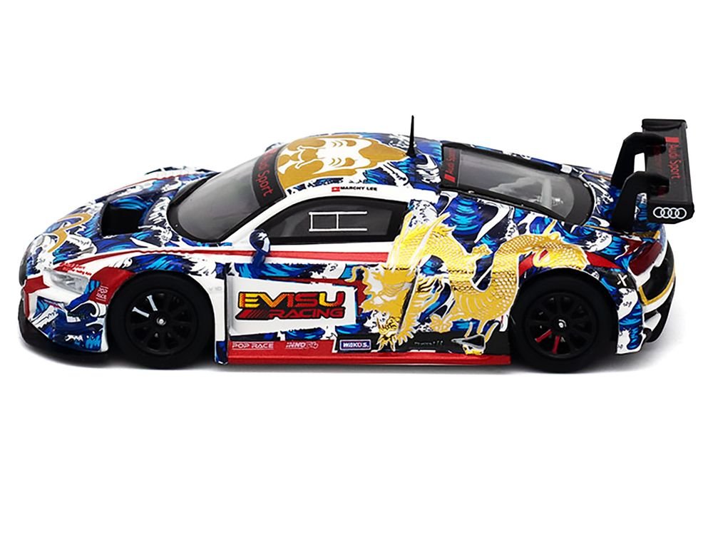 Audi R8 LMS "Evisu Racing X Works" White with Graphics 1/64 Diecast Model Car by Pop Race view 2