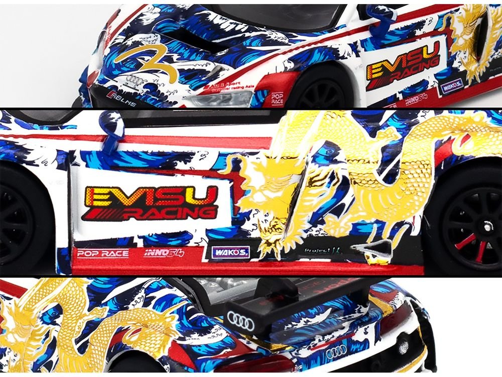 Audi R8 LMS "Evisu Racing X Works" White with Graphics 1/64 Diecast Model Car by Pop Race view 3