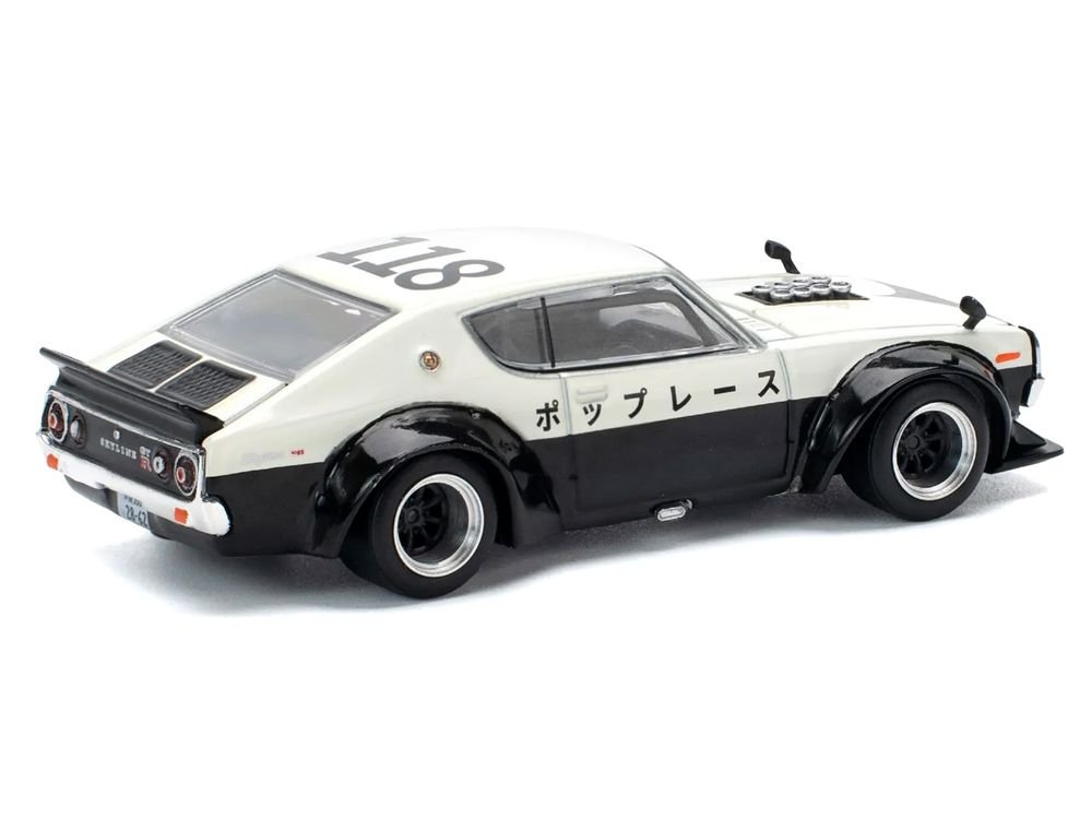 Skyline KPGC110 "Kenmeri" RHD (Right Hand Drive) "Japan National Police Agency Livery" Black and White 1/64 Diecast Model Car by Pop Race view 4