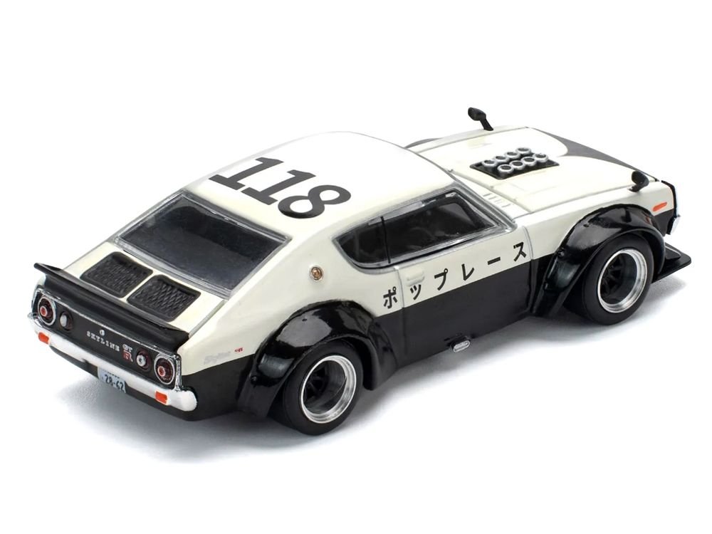 Skyline KPGC110 "Kenmeri" RHD (Right Hand Drive) "Japan National Police Agency Livery" Black and White 1/64 Diecast Model Car by Pop Race view 5