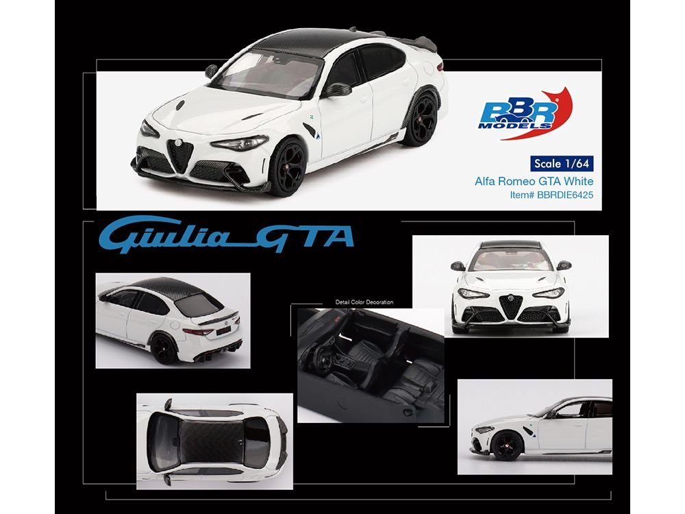 Alfa Romeo Giulia GTA White with Carbon Top 1/64 Diecast Model Car by BBR view 3