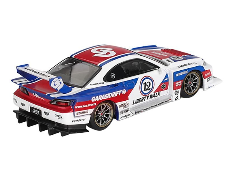 Nissan "LB-Super Silhouette" S15 SILVIA RHD (Right Hand Drive) "GARASIDRIFT x LBWK 2025" White with Blue and Red Stripes Limited Edition 1/64 Diecast Model Car by Mini GT view 3